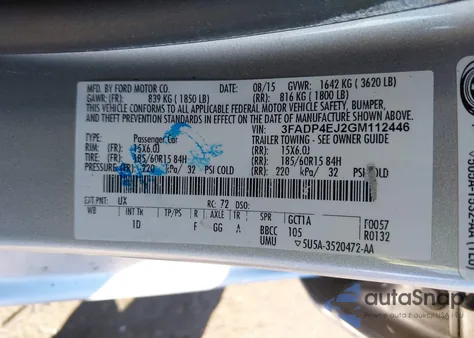 2016 Ford Fiesta Se из США, поврежденный, VIN 3FADP4EJ2GM112446